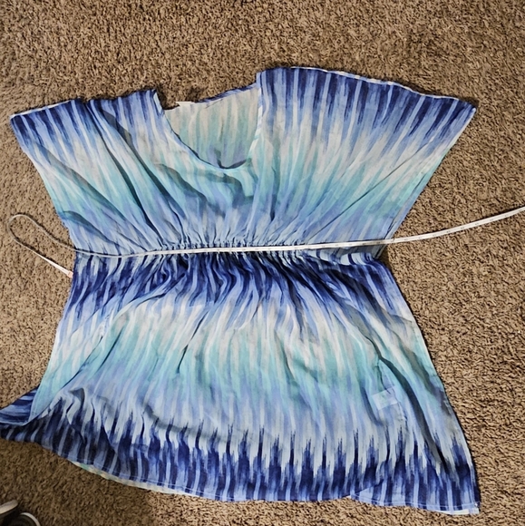 RAYS AND WAVES POLYESTER CHIFFON COVERUP blue and Multi-color One Size Fits Most - Picture 5 of 6